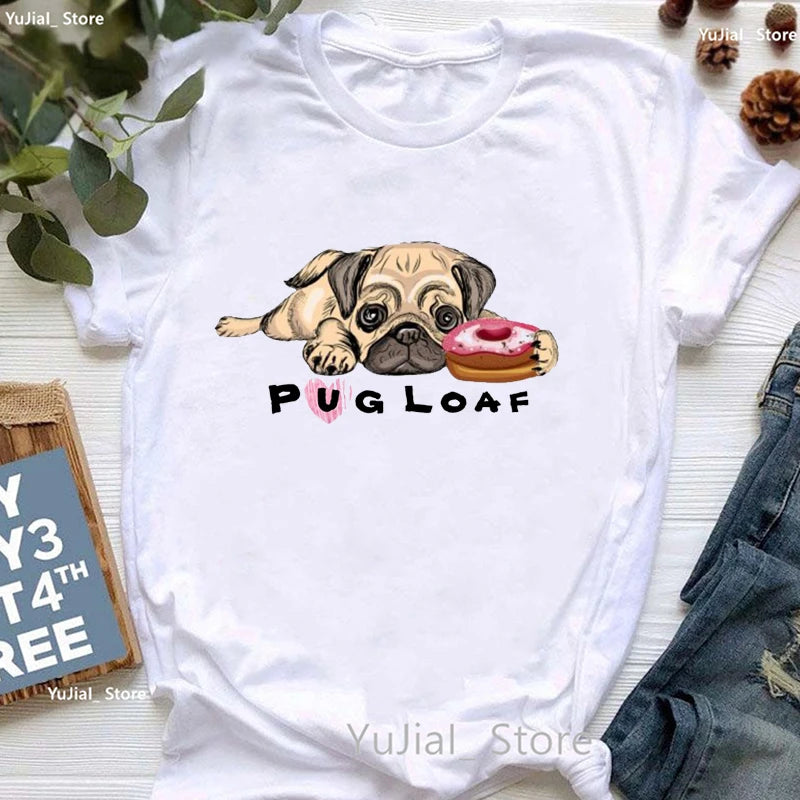 Pug Meditation Animal Print Tshirt Women Shih Tzu Puppy/Curious Boston T Shirt Girls Harajuku Kawaii Clothes Summer Tops Tee