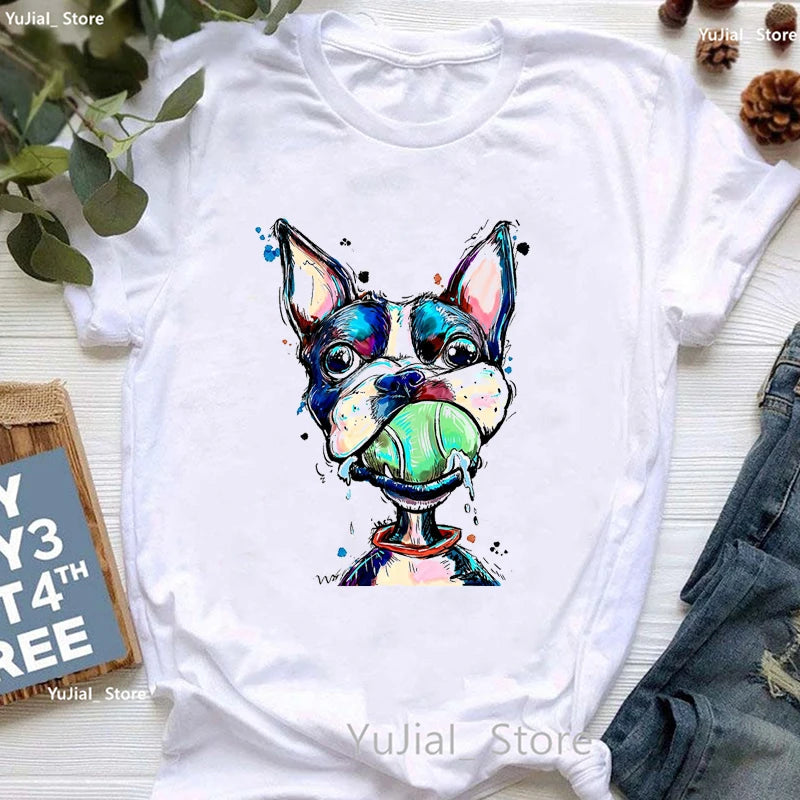 Pug Meditation Animal Print Tshirt Women Shih Tzu Puppy/Curious Boston T Shirt Girls Harajuku Kawaii Clothes Summer Tops Tee