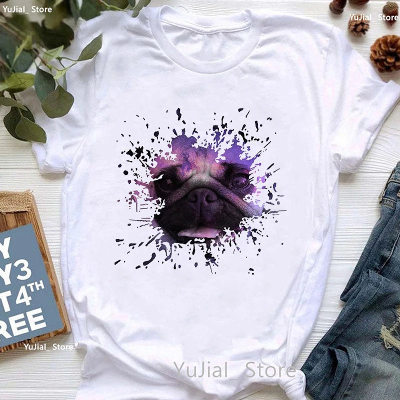 Pug Meditation Animal Print Tshirt Women Shih Tzu Puppy/Curious Boston T Shirt Girls Harajuku Kawaii Clothes Summer Tops Tee
