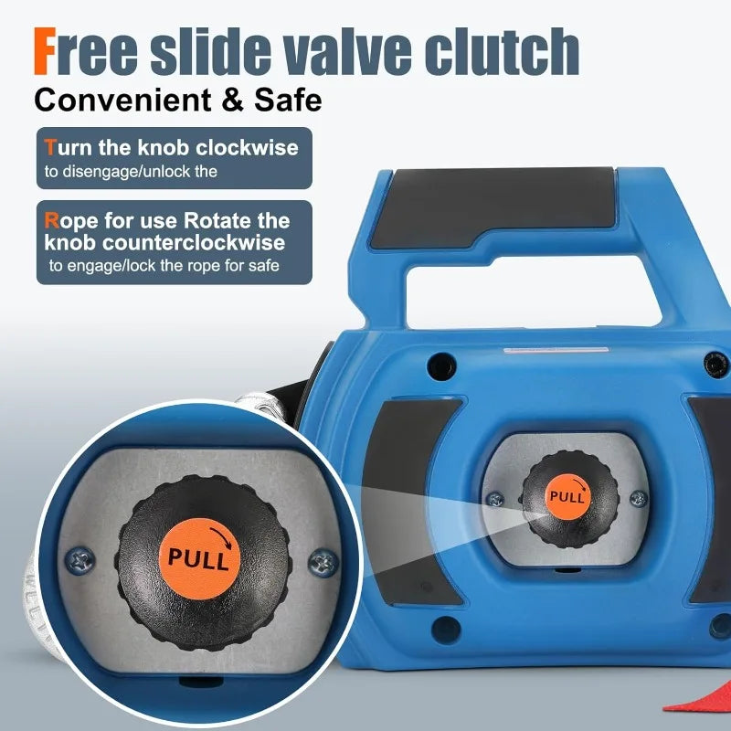 Portable Drill Winch of 1000 LB, Red Handheld Winch with 40 Foot Synthetic Rope, Rotate The Hook 360 Degrees, for Lifting