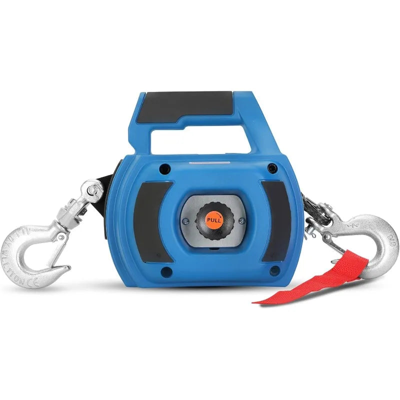 Portable Drill Winch of 1000 LB, Red Handheld Winch with 40 Foot Synthetic Rope, Rotate The Hook 360 Degrees, for Lifting