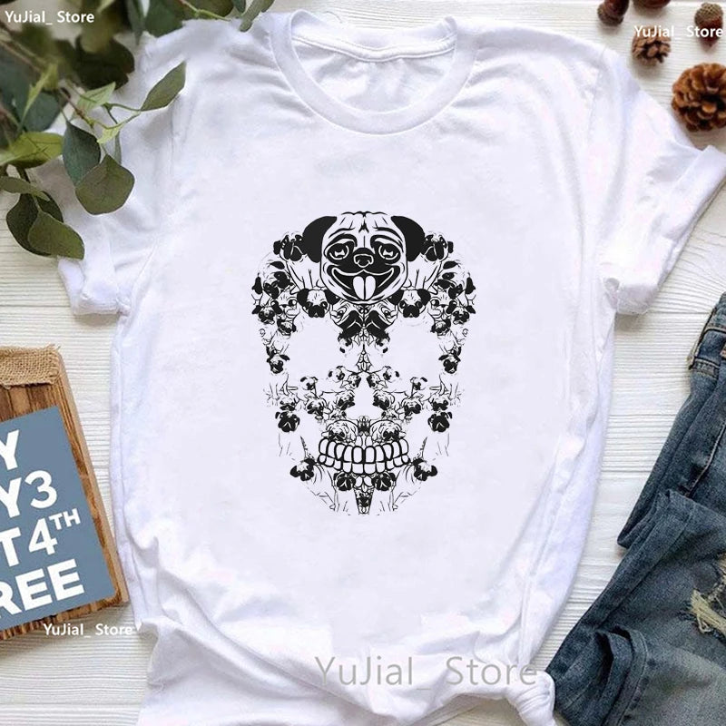 Pug Meditation Animal Print Tshirt Women Shih Tzu Puppy/Curious Boston T Shirt Girls Harajuku Kawaii Clothes Summer Tops Tee